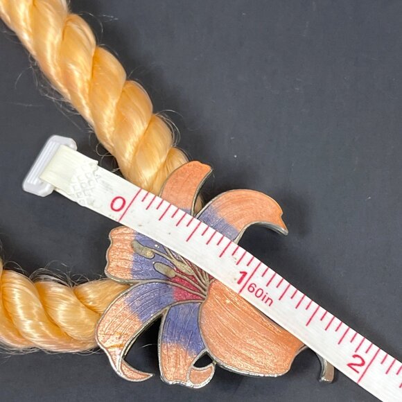 VTG Orange Purple Metal Enamel Tiger Lily Flower Pendant Twisted Cord Necklace - Picture 8 of 10